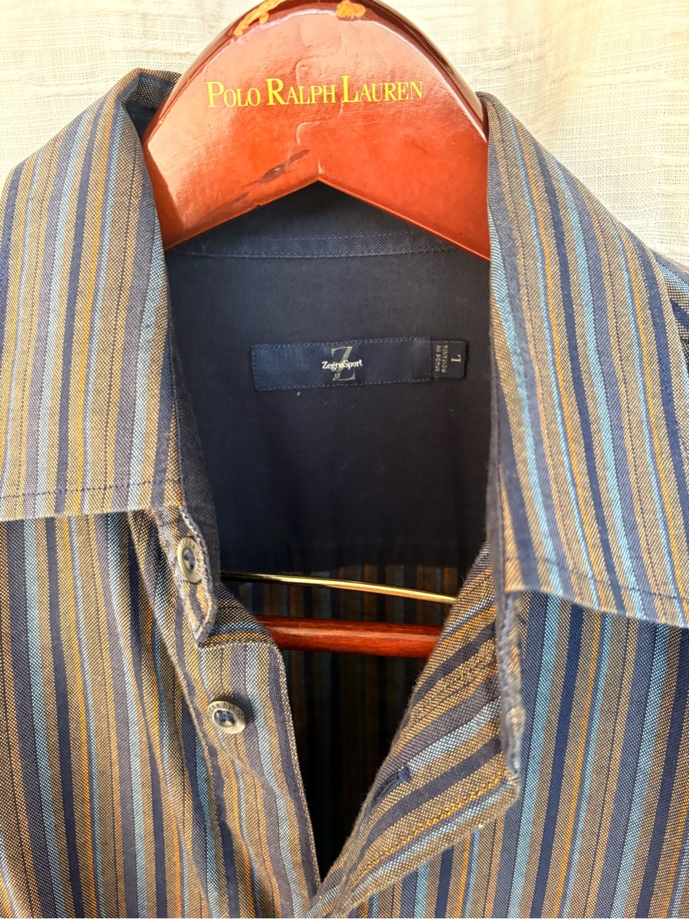 Z Zegna Sport Striped Button Down Shirt Large 100% Cotton Italy Luxury